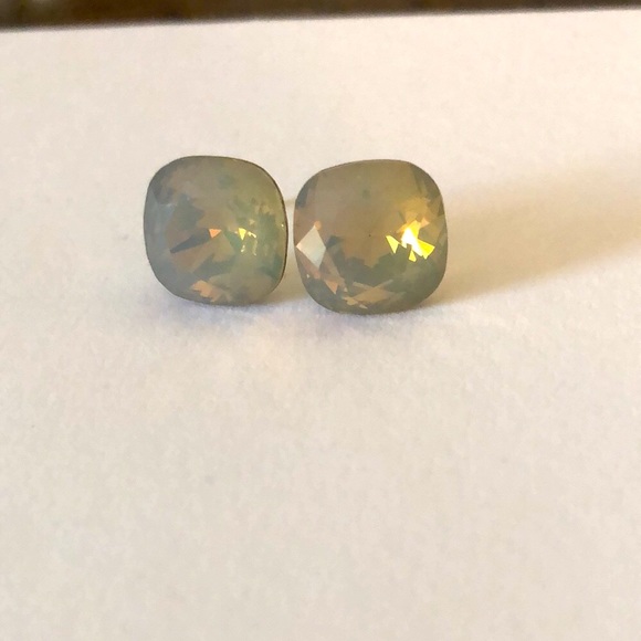 Gray Opal Cushion Cut Crystal Earrings - Picture 6 of 8